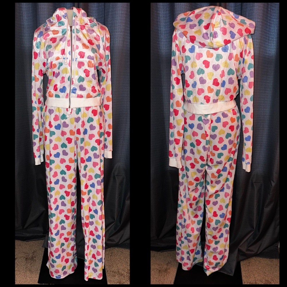 Sugar Thrillz Dolls Kill ‘LOYAL MANEATER’ Velour Tracksuit Multi Color Hearts XL
